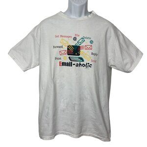 Vintage 90s Email Aholic T Shirt Large Cotton White Email Theme Graphic